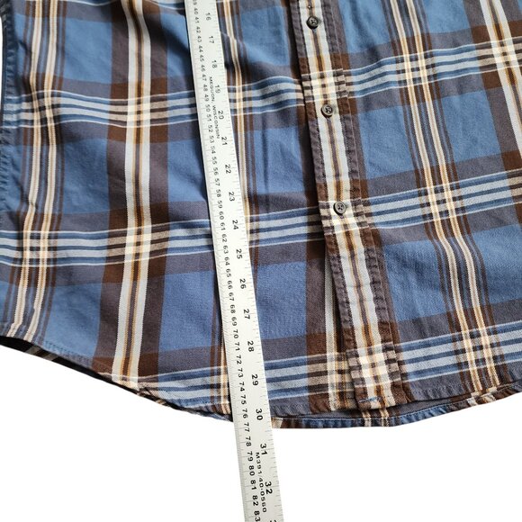 G.H. Bass & Co. Men's M Flannel Shirt Blue Brown Plaid Long Sleeve Casual - Picture 9 of 10